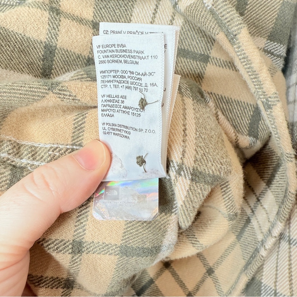 North Face Arroyo Cotton Plaid Flannel‎ Button Down Shirt Olive Green Tan Large - Picture 6 of 7